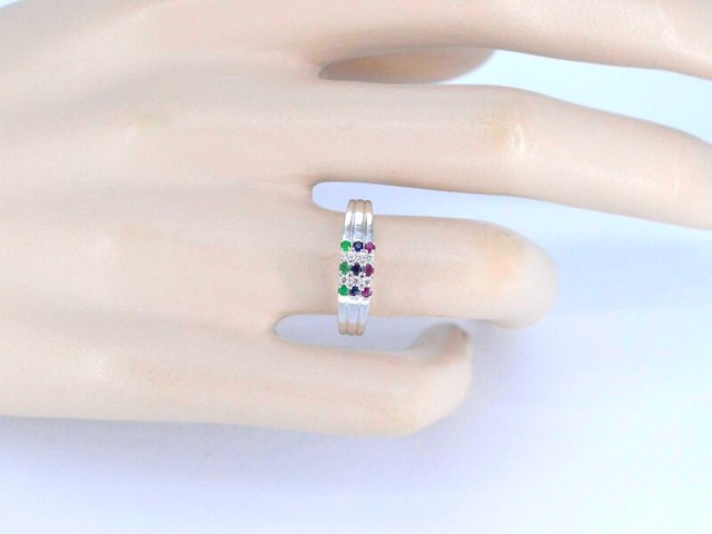 Witgouden ring met diamant en multicolour edelstenen - afbeelding 5 van  11