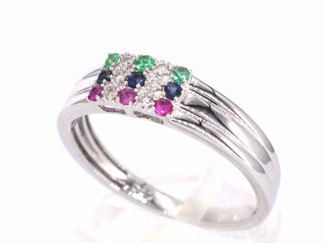 Witgouden ring met diamant en multicolour edelstenen - afbeelding 6 van  11