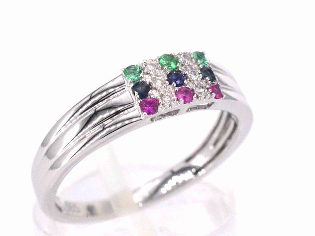 Witgouden ring met diamant en multicolour edelstenen - afbeelding 7 van  11