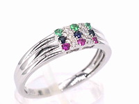 Witgouden ring met diamant en multicolour edelstenen - afbeelding 7 van  11