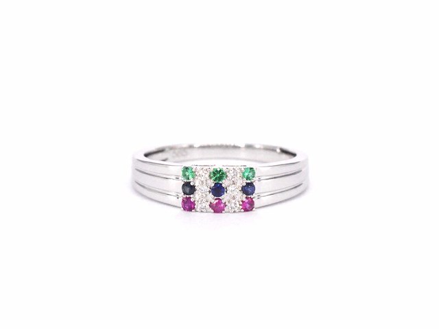 Witgouden ring met diamant en multicolour edelstenen - afbeelding 8 van  11