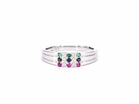 Witgouden ring met diamant en multicolour edelstenen - afbeelding 8 van  11