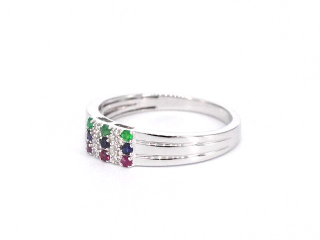 Witgouden ring met diamant en multicolour edelstenen - afbeelding 10 van  11