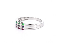 Witgouden ring met diamant en multicolour edelstenen - afbeelding 10 van  11