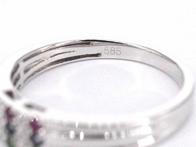 Witgouden ring met diamant en multicolour edelstenen - afbeelding 11 van  11