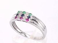 Witgouden ring met diamant en multicolour edelstenen - afbeelding 2 van  9