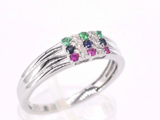 Witgouden ring met diamant en multicolour edelstenen - afbeelding 3 van  9