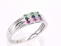 Witgouden ring met diamant en multicolour edelstenen - afbeelding 3 van  9