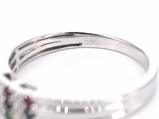 Witgouden ring met diamant en multicolour edelstenen - afbeelding 7 van  9
