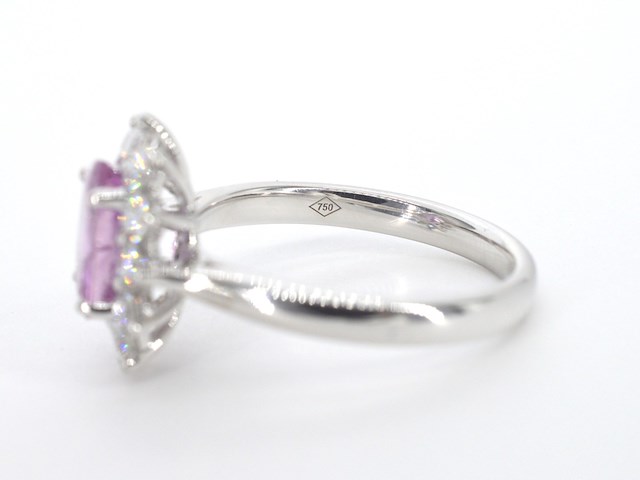 Witgouden ring met diamanten en 1.50 carat pink sapphire - afbeelding 2 van  15