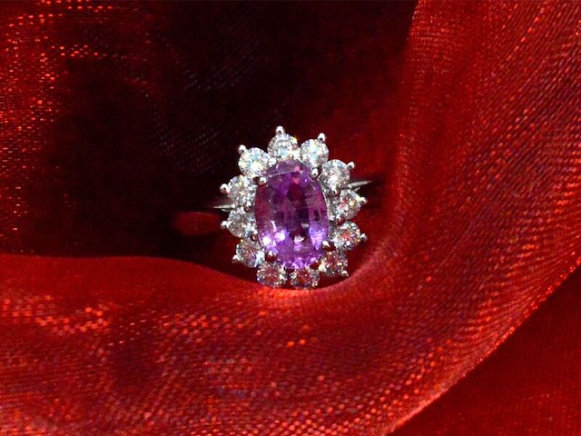 Witgouden ring met diamanten en 1.50 carat pink sapphire - afbeelding 5 van  15
