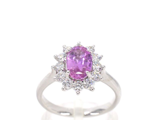 Witgouden ring met diamanten en 1.50 carat pink sapphire - afbeelding 1 van  15