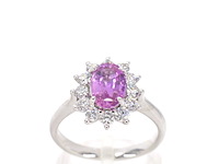 Witgouden ring met diamanten en 1.50 carat pink sapphire