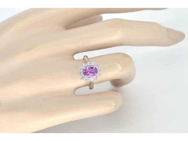 Witgouden ring met diamanten en 1.50 carat pink sapphire - afbeelding 8 van  15