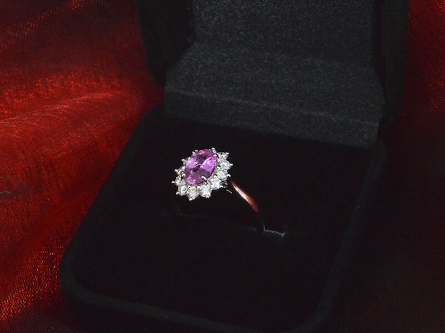 Witgouden ring met diamanten en 1.50 carat pink sapphire - afbeelding 3 van  15