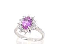 Witgouden ring met diamanten en 1.50 carat pink sapphire - afbeelding 9 van  15