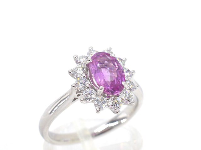 Witgouden ring met diamanten en 1.50 carat pink sapphire - afbeelding 10 van  15