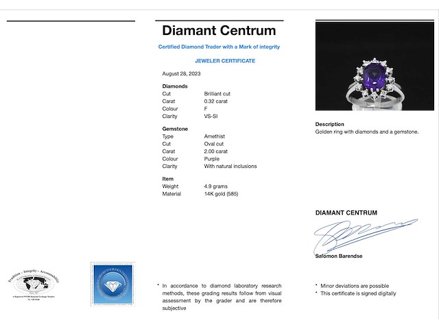 Witgouden ring met diamanten en amethist - afbeelding 3 van  8