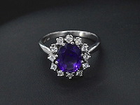 Witgouden ring met diamanten en amethist - afbeelding 7 van  8