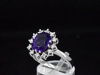 Witgouden ring met diamanten en amethist - afbeelding 3 van  9