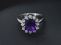 Witgouden ring met diamanten en amethist - afbeelding 6 van  9