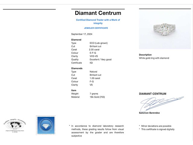 Witgouden ring met diamanten en briljant geslepen diamant 2.00 carat - afbeelding 3 van  8