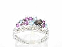 Witgouden ring met diamanten en edelstenen - afbeelding 1 van  10