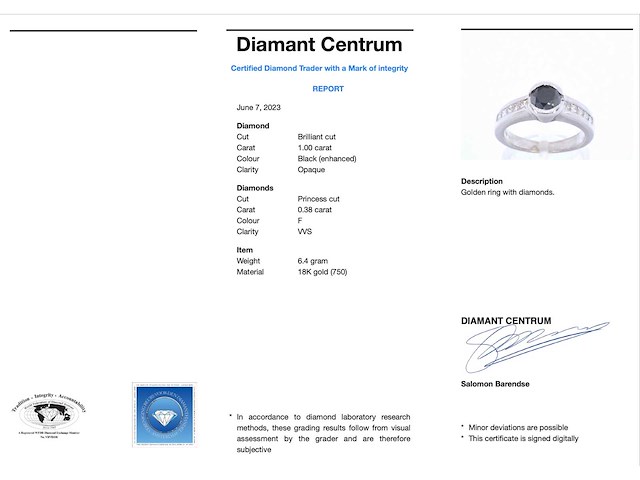 Witgouden ring met diamanten en een zwarte diamant - afbeelding 3 van  8