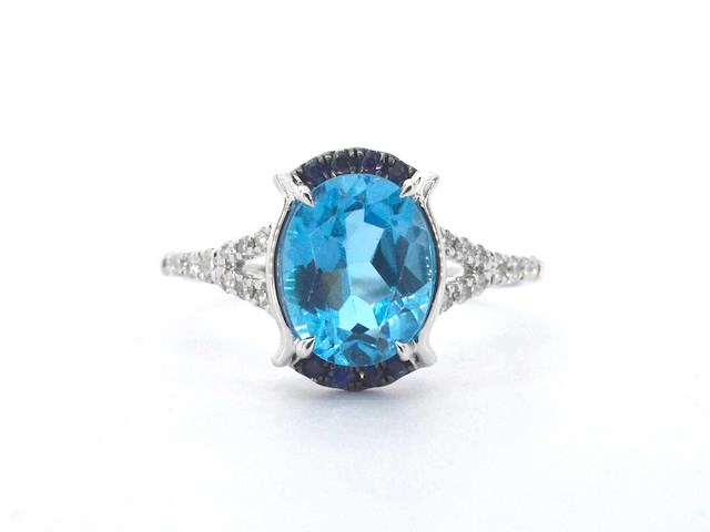 Witgouden ring met diamanten en mooie edelstenen - afbeelding 8 van  11