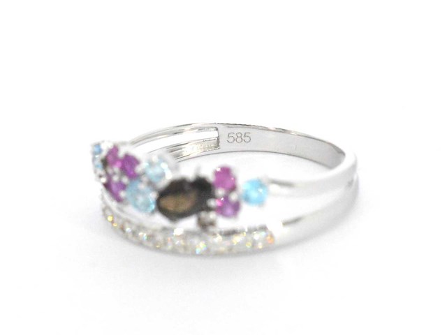 Witgouden ring met diamanten en mooie edelstenen - afbeelding 2 van  10