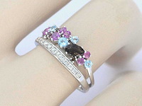 Witgouden ring met diamanten en mooie edelstenen - afbeelding 3 van  10