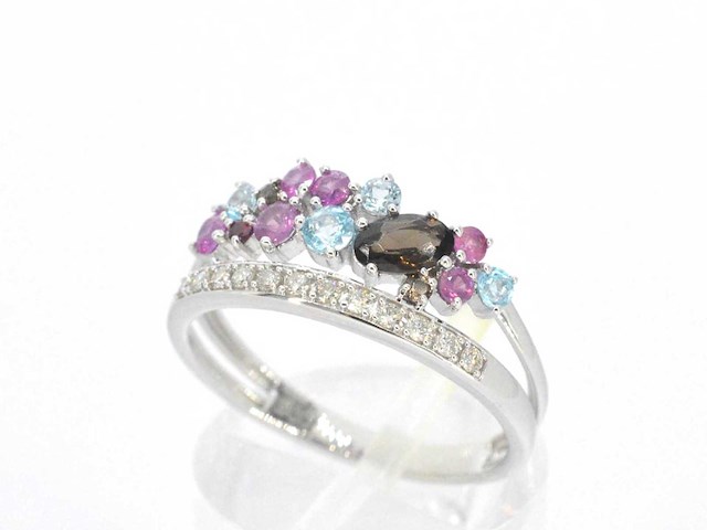 Witgouden ring met diamanten en mooie edelstenen - afbeelding 5 van  10