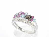 Witgouden ring met diamanten en mooie edelstenen - afbeelding 5 van  10
