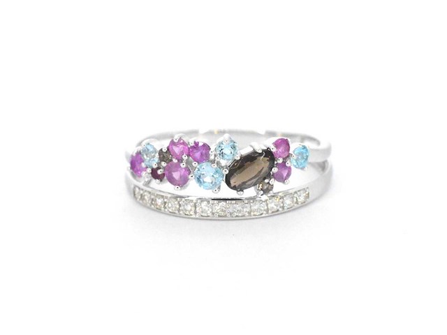 Witgouden ring met diamanten en mooie edelstenen - afbeelding 8 van  10