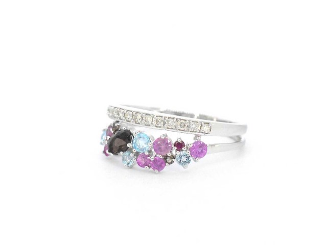 Witgouden ring met diamanten en mooie edelstenen - afbeelding 10 van  10