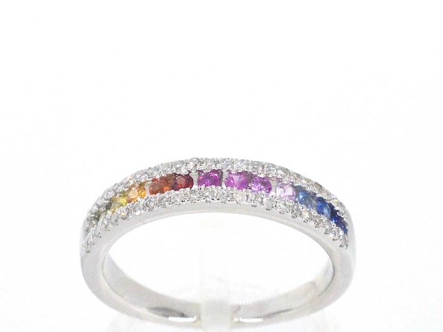 Witgouden ring met diamanten en multicolor saffieren - afbeelding 1 van  11