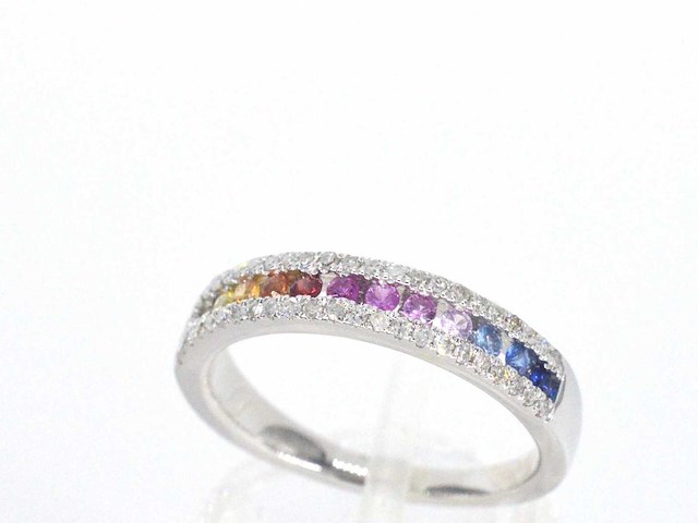Witgouden ring met diamanten en multicolor saffieren - afbeelding 6 van  11