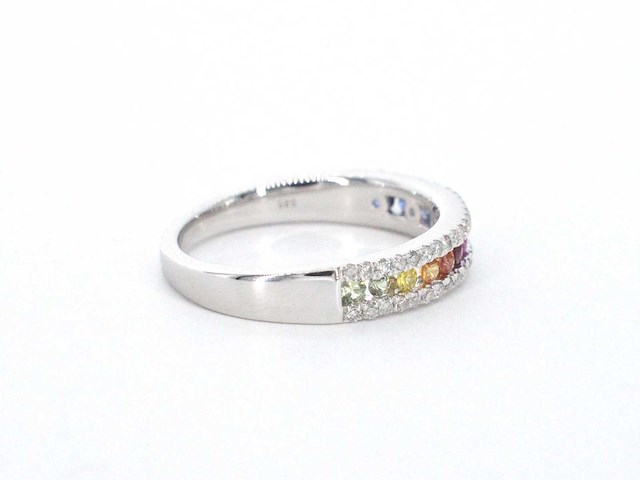Witgouden ring met diamanten en multicolor saffieren - afbeelding 8 van  11
