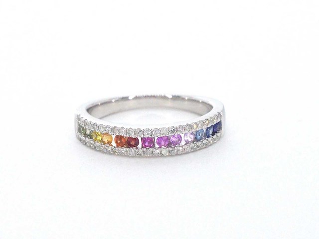 Witgouden ring met diamanten en multicolor saffieren - afbeelding 9 van  11