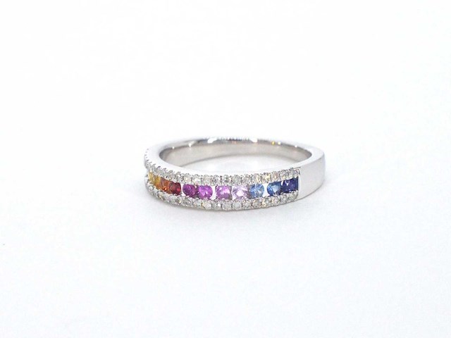 Witgouden ring met diamanten en multicolor saffieren - afbeelding 11 van  11