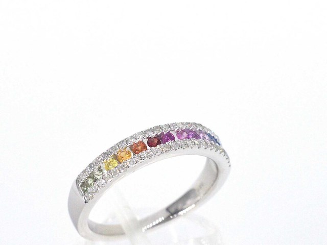 Witgouden ring met diamanten en multicolor saffieren - afbeelding 7 van  12