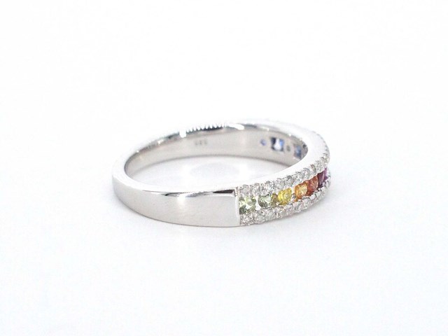 Witgouden ring met diamanten en multicolor saffieren - afbeelding 8 van  12