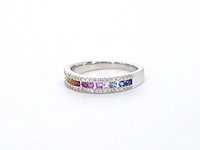 Witgouden ring met diamanten en multicolor saffieren - afbeelding 11 van  12