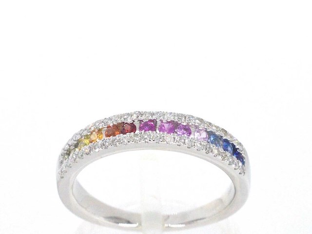 Witgouden ring met diamanten en multicolor saffieren - afbeelding 1 van  11