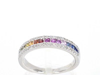Witgouden ring met diamanten en multicolor saffieren - afbeelding 1 van  11
