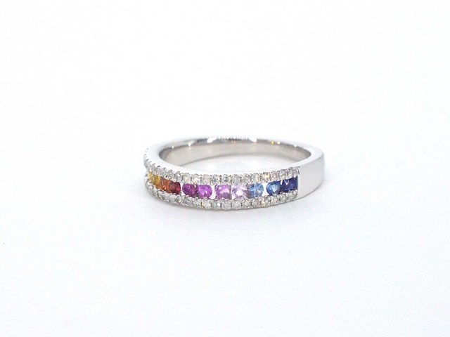 Witgouden ring met diamanten en multicolor saffieren - afbeelding 10 van  11