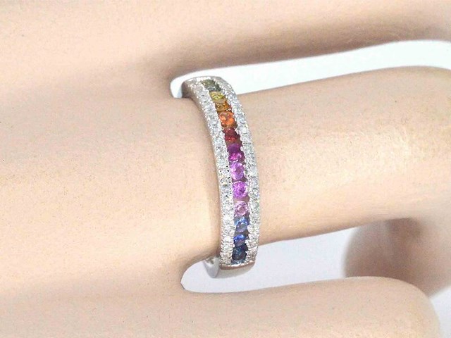 Witgouden ring met diamanten en multicolor saffieren - afbeelding 11 van  11