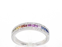 Witgouden ring met diamanten en multicolor saffieren - afbeelding 1 van  12