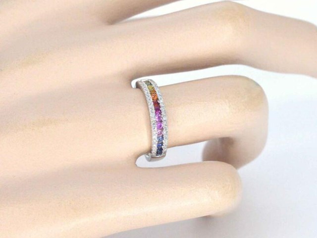 Witgouden ring met diamanten en multicolor saffieren - afbeelding 5 van  12
