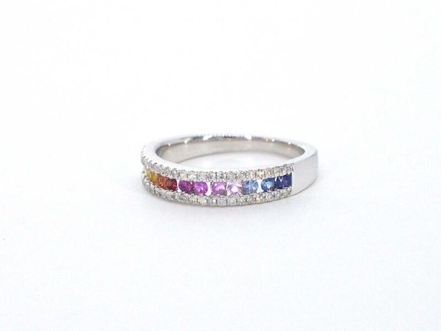 Witgouden ring met diamanten en multicolor saffieren - afbeelding 11 van  12